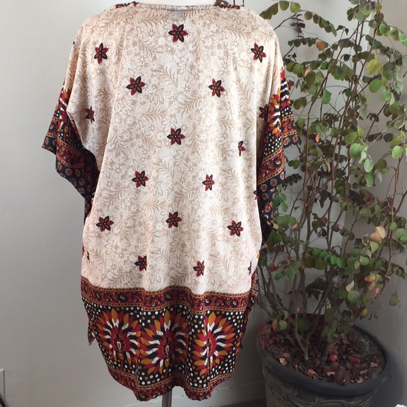 SAYBURY Kaftan Tunic Dress Red Gold One Size EUC - Picture 4 of 8